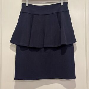Alannah Hill Navy Blue Two Faced Princess Peplum Knit Skirt Size 14